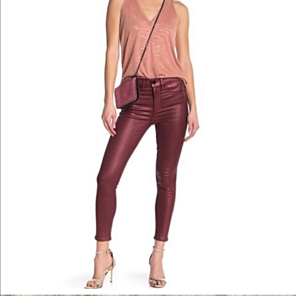 NEW RAG & BONE RED METALLIC HIGH RISE ANKLE SKINNY JEANS, 25